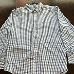 Blue and white striped button down Izod shirt. Size X-Large